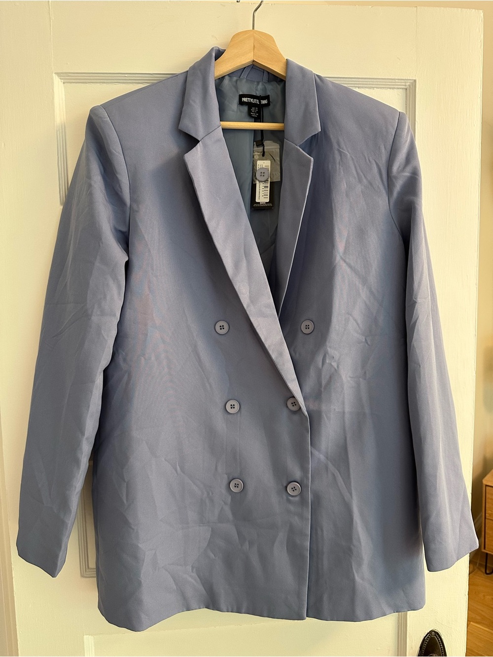 Petite Studio Double-Breasted Lavender-Blue Blazer